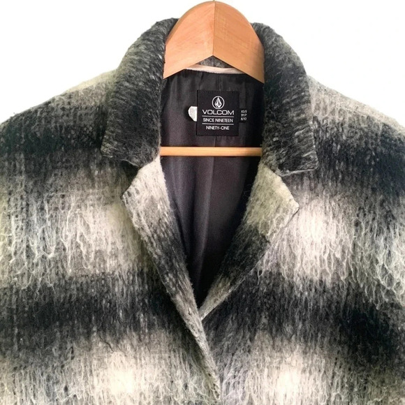 Volcom Fuzzy Wool Plaid Pea Coat Jacket - Picture 3 of 8